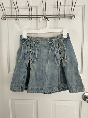 Free People Light Blue Denim Lace-Up Skater Mini Skirt